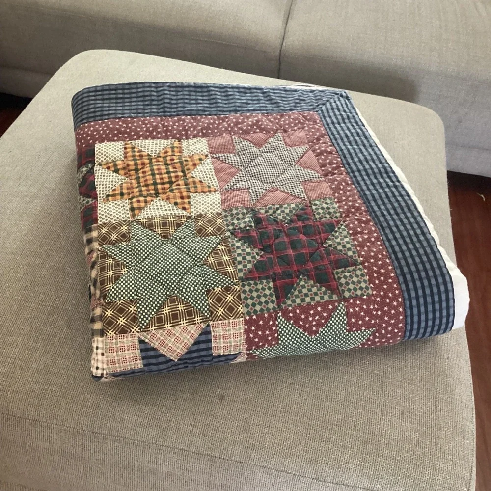 Vintage Handmade Patchwork Star Quilt Multi Color Rustic Full/Queen 86